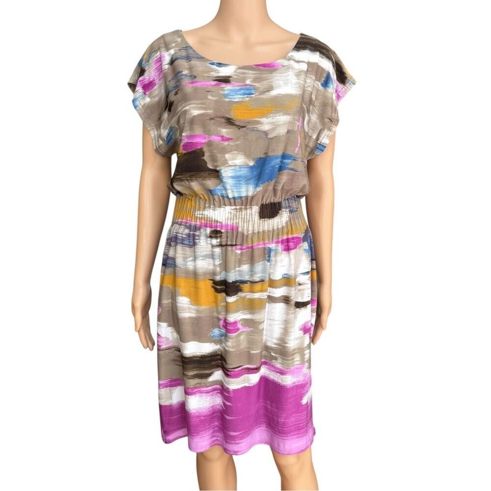 Marvin Richards Dress Elastic Waist Kimono Sleeve Colorful Round Neck size 8